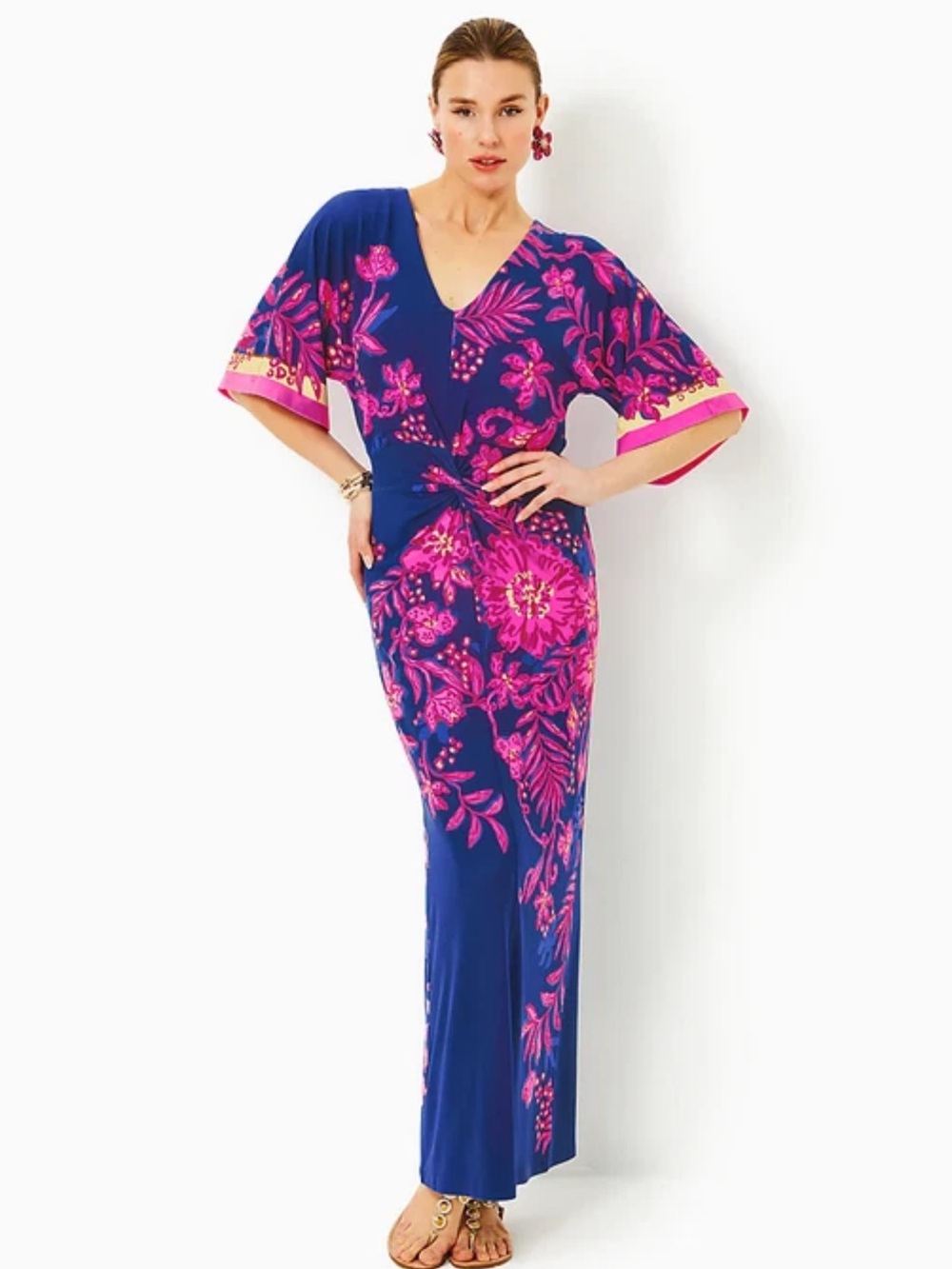 NWT Sz 4 Lilly Pulitzer Adalyn Maxi Dress Colorful Floral Kimono Sleeves